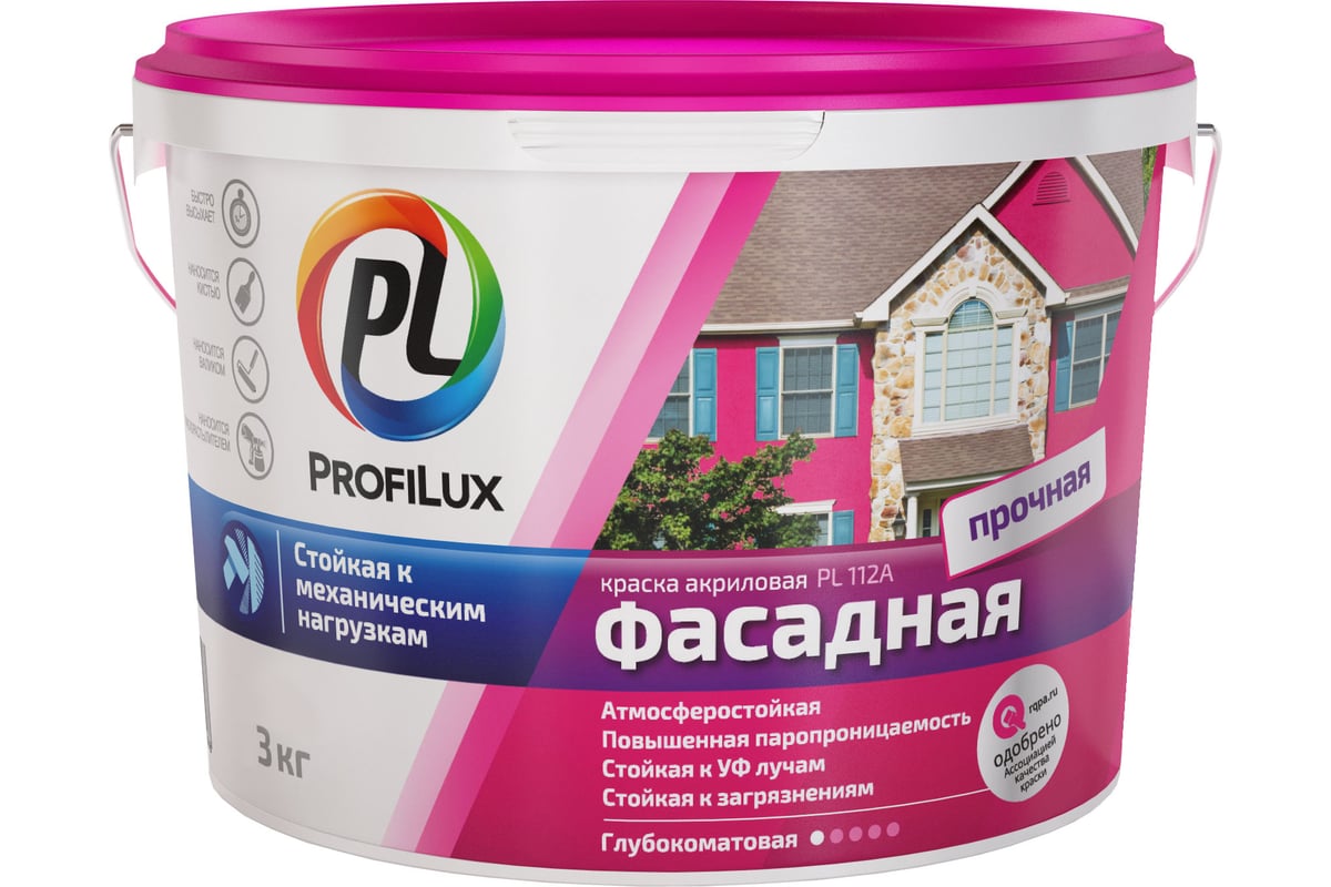 "Profilux" ВД краска PL-112А фасад. влагостойкая белая  3кг