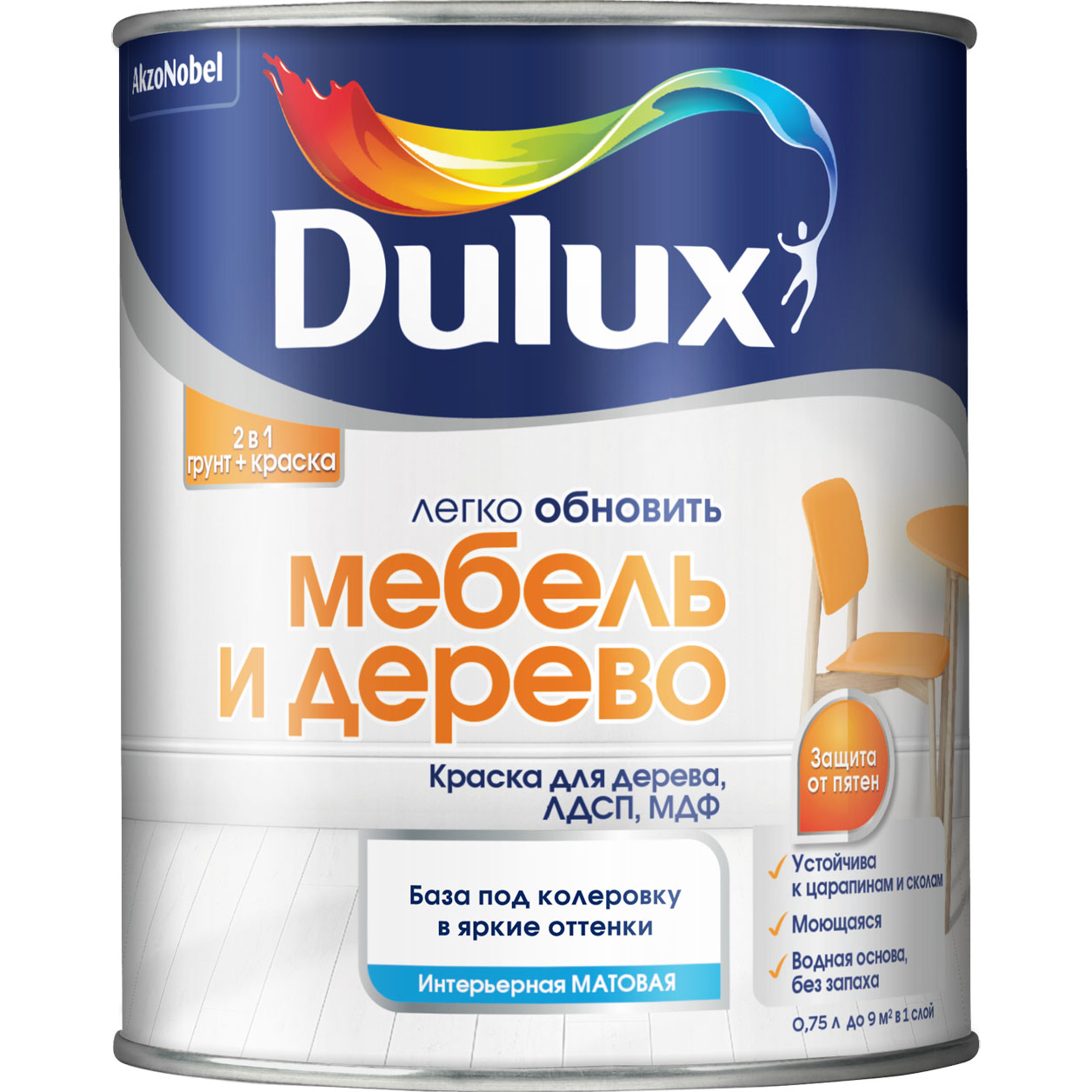 Краска Dulux Мебель и Дерево мат BC 0,75л